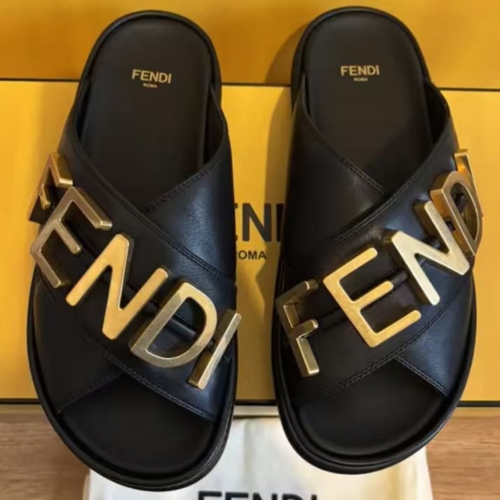 Fendi Black and Gold Slides